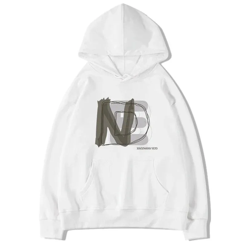 Metaversmall Casual Hooded Pullover Basic Letter Printing Women Hoodies Winter Chic Drawstring Simple Loose Fashion Top Female Hoodies