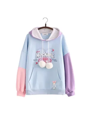 Metaversmall Sweet Style Letter Print Patchwork Harakuju Women Hoodies Drawstring Hooded Sweatshirt Winter Female Cotton Kawaii Pullover