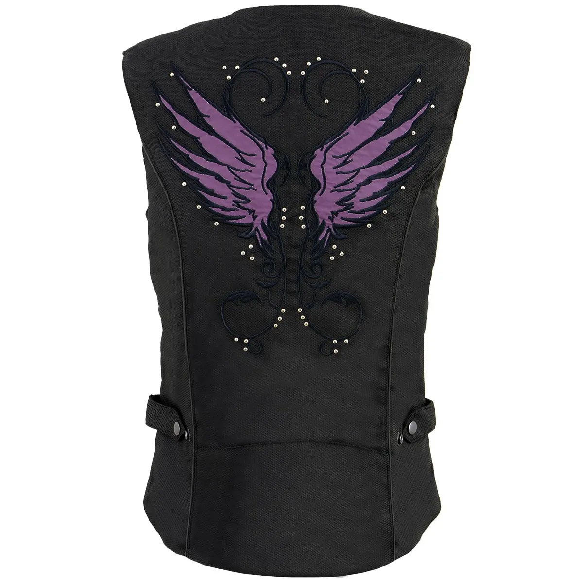 Milwaukee Leather MPL1955 Ladies 'Winged Embroidery' Black and Purple Textile Vest