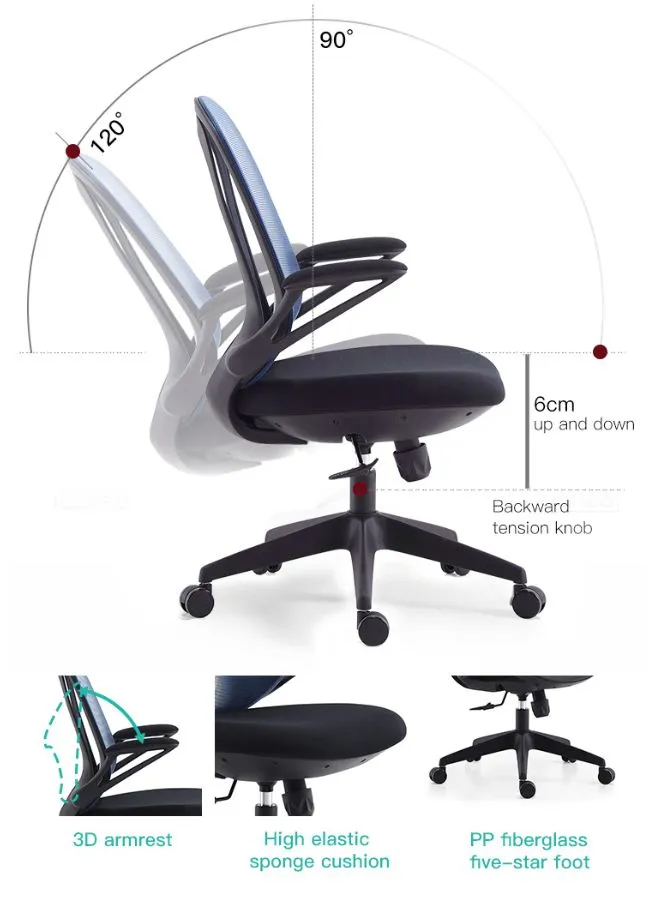 Modern Stylish Middle Back Mesh Office Chair with Elegant Design and Black Frame for Office and Home, Blue