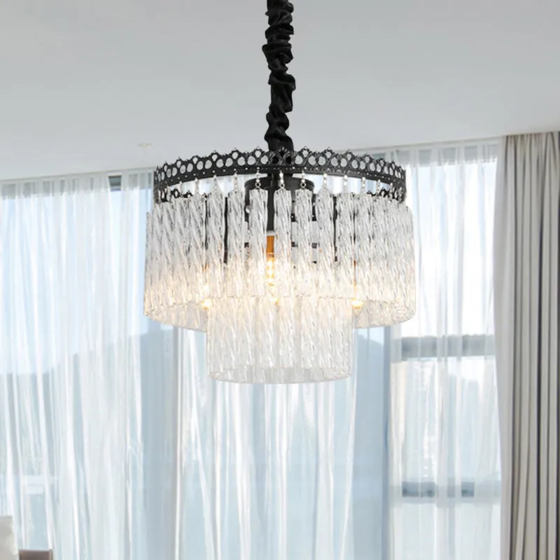 Modern Swirl Crystal Chandelier Light Fixture - 2/3 Tiers - 4/9 Lights - Clear Hanging Ceiling Light