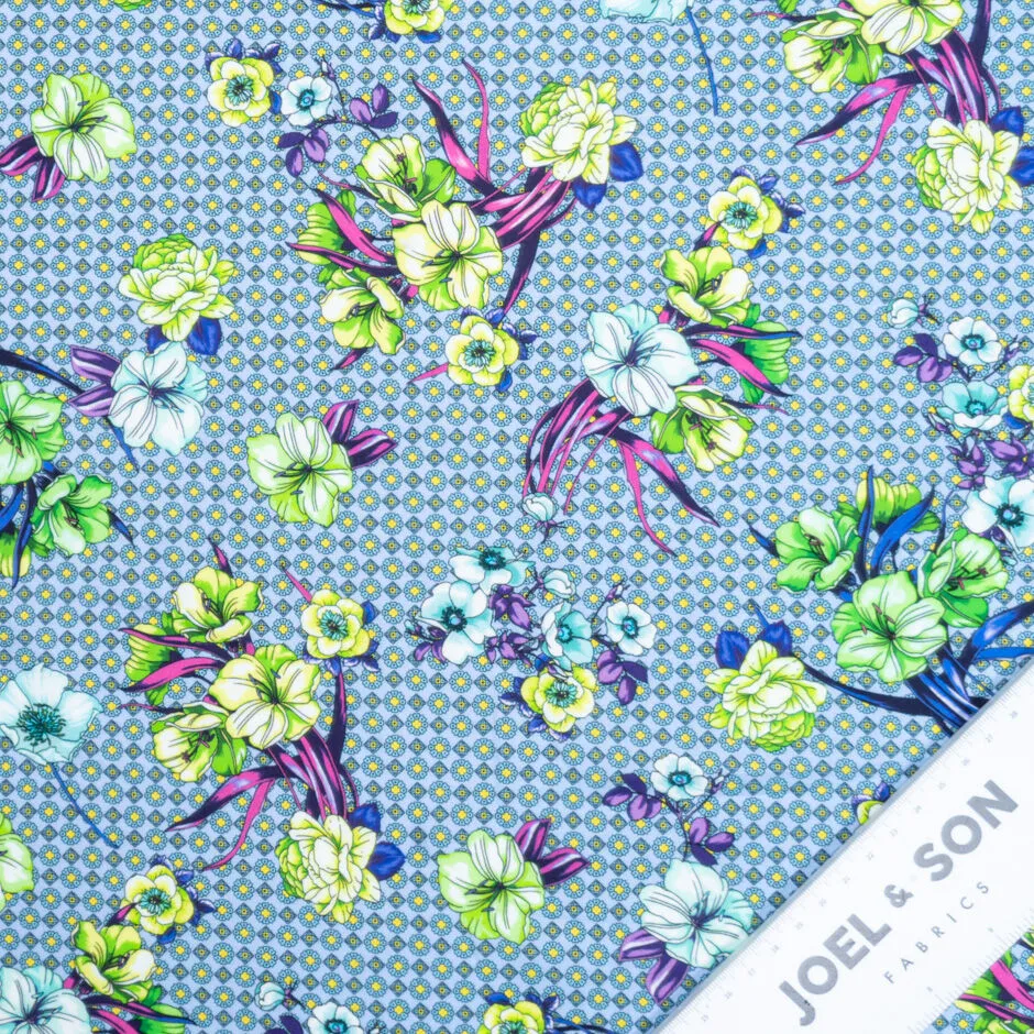 Multi Floral & Geo Printed Blue Luxury Cotton