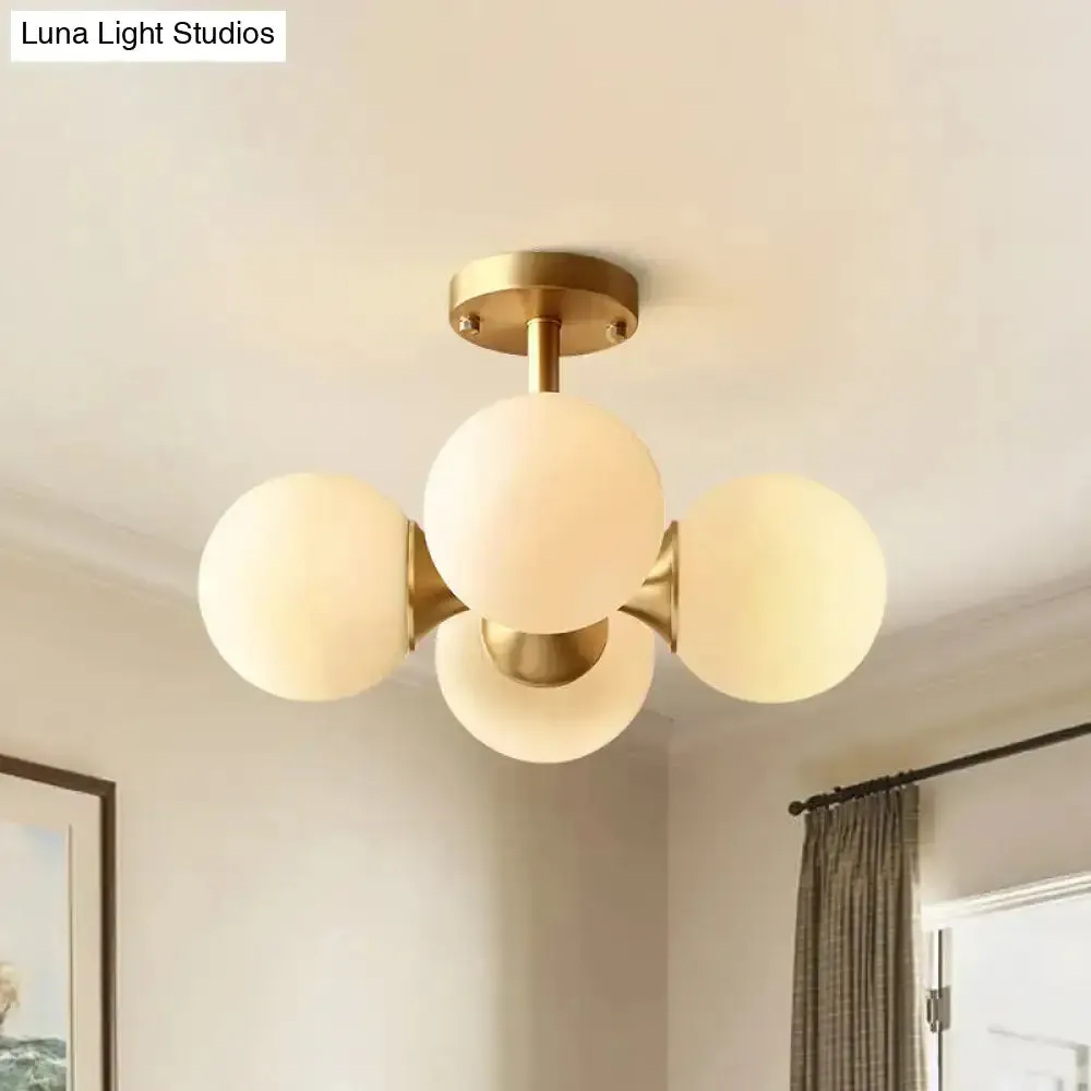 Opaline Glass 4 Bulb Semi Flush Gold Ceiling Mount Light Fixture for Ball Kitchen