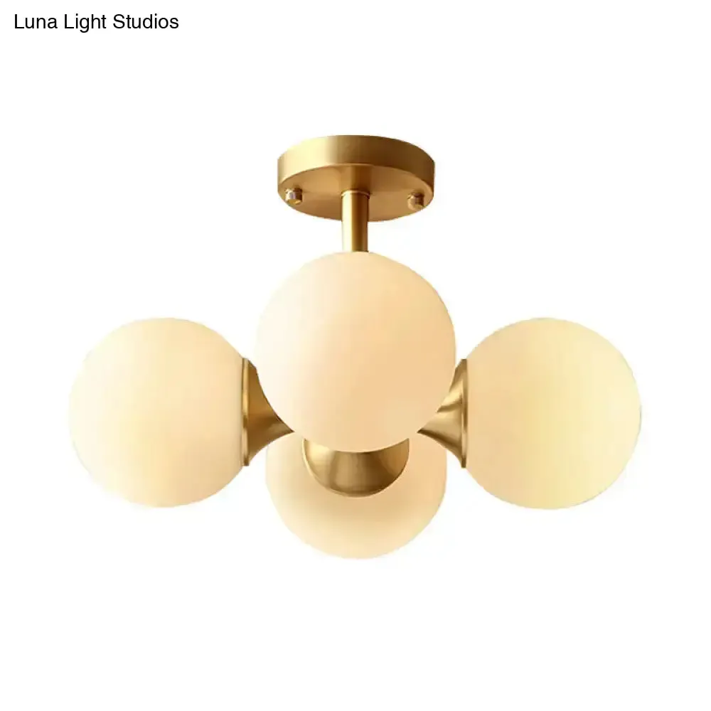 Opaline Glass 4 Bulb Semi Flush Gold Ceiling Mount Light Fixture for Ball Kitchen