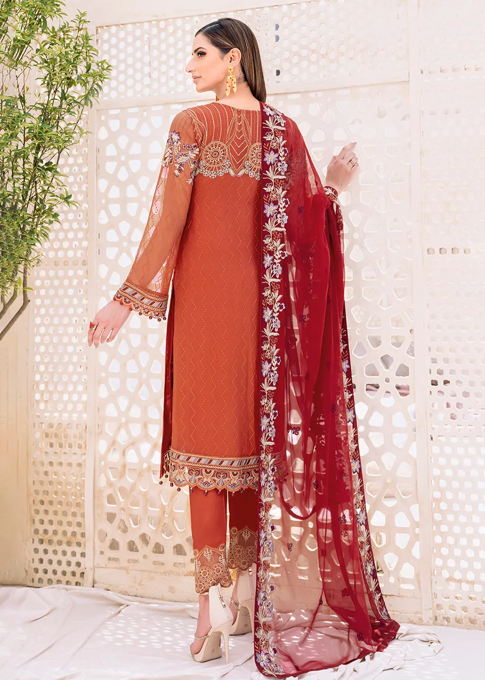 Orange Embroidered Suit - Ramsha Chiffon Vol 23 - #F-2303