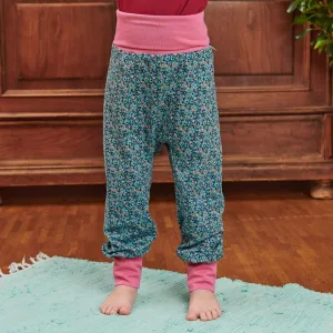 Organic rib pants "Missy Flower" - 95% organic cotton, 5% elastane