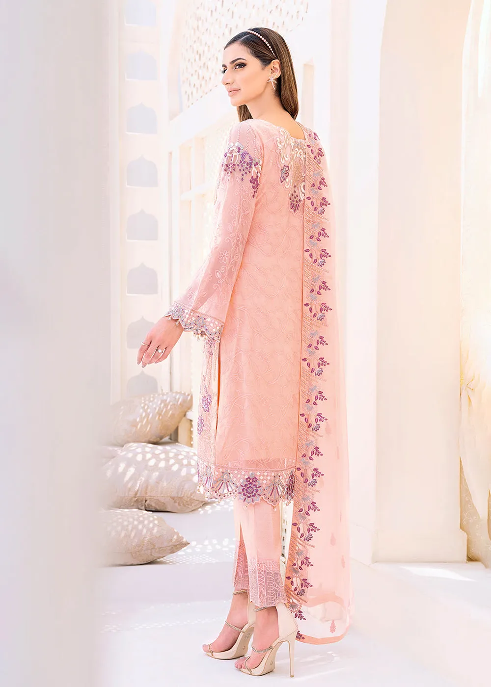 Peach Embroidered Suit - Ramsha Chiffon Vol 23 - #F-2304