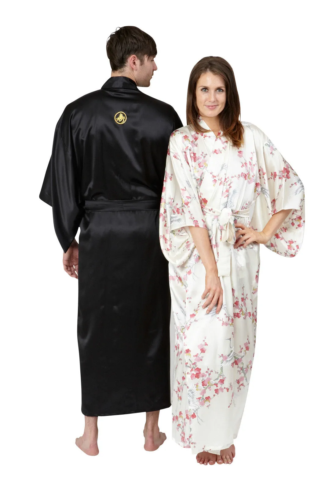 Plum & Crane Silk Long Kimono