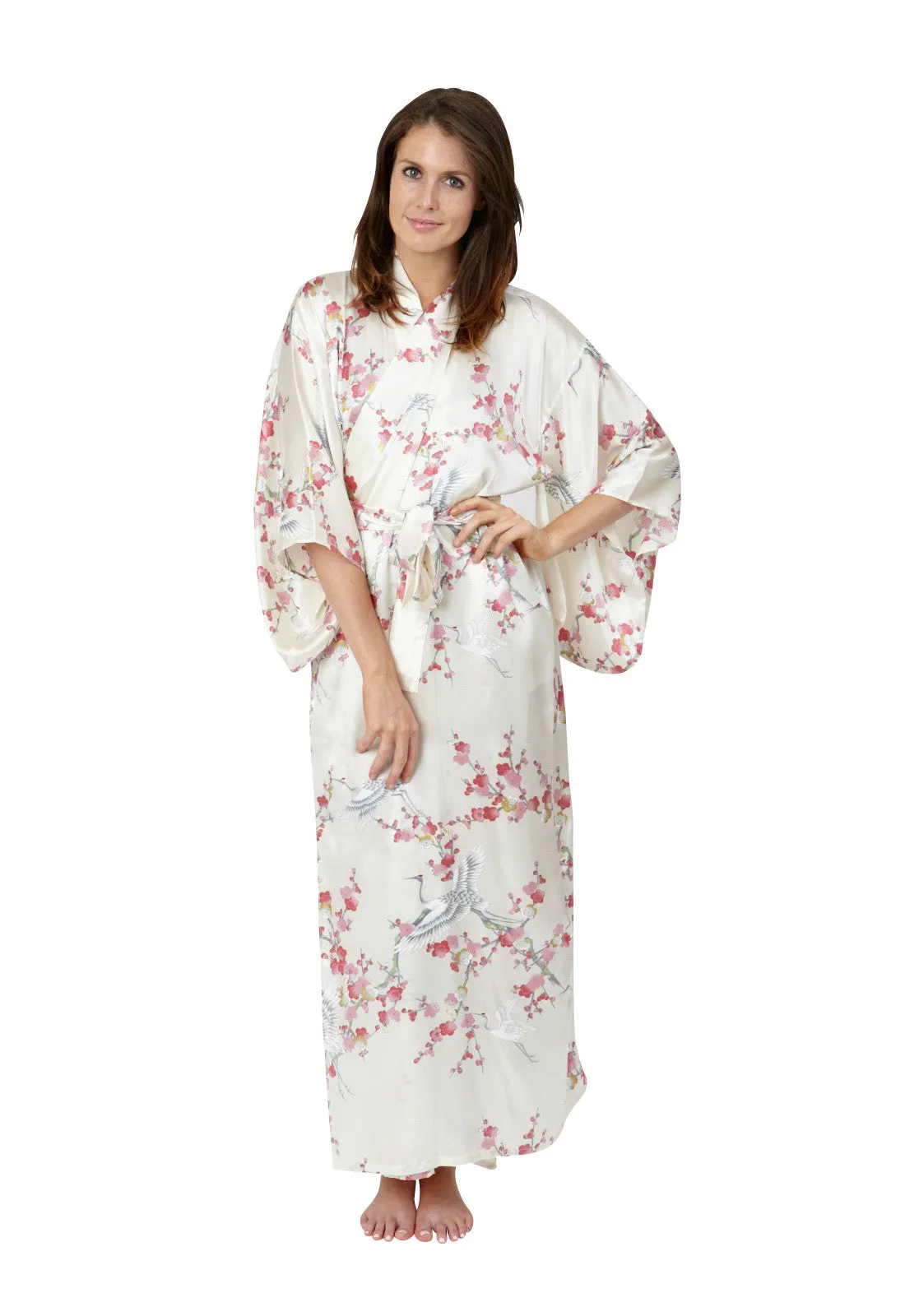 Plum & Crane Silk Long Kimono