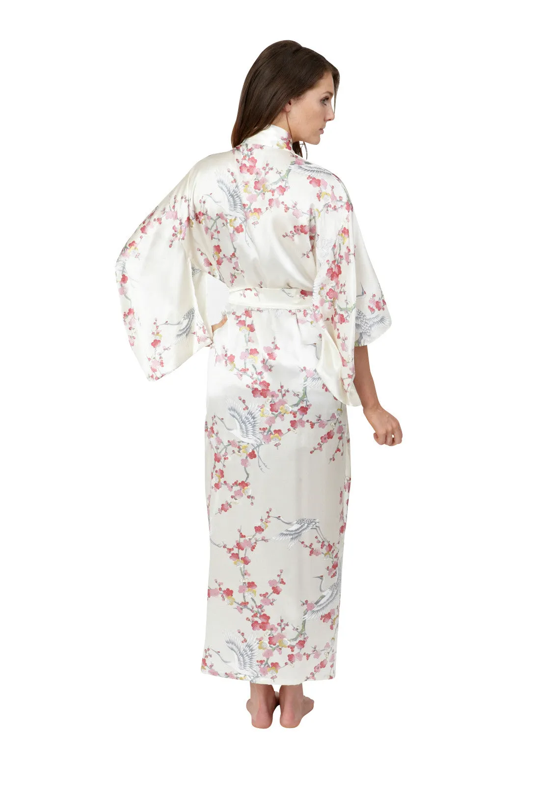 Plum & Crane Silk Long Kimono