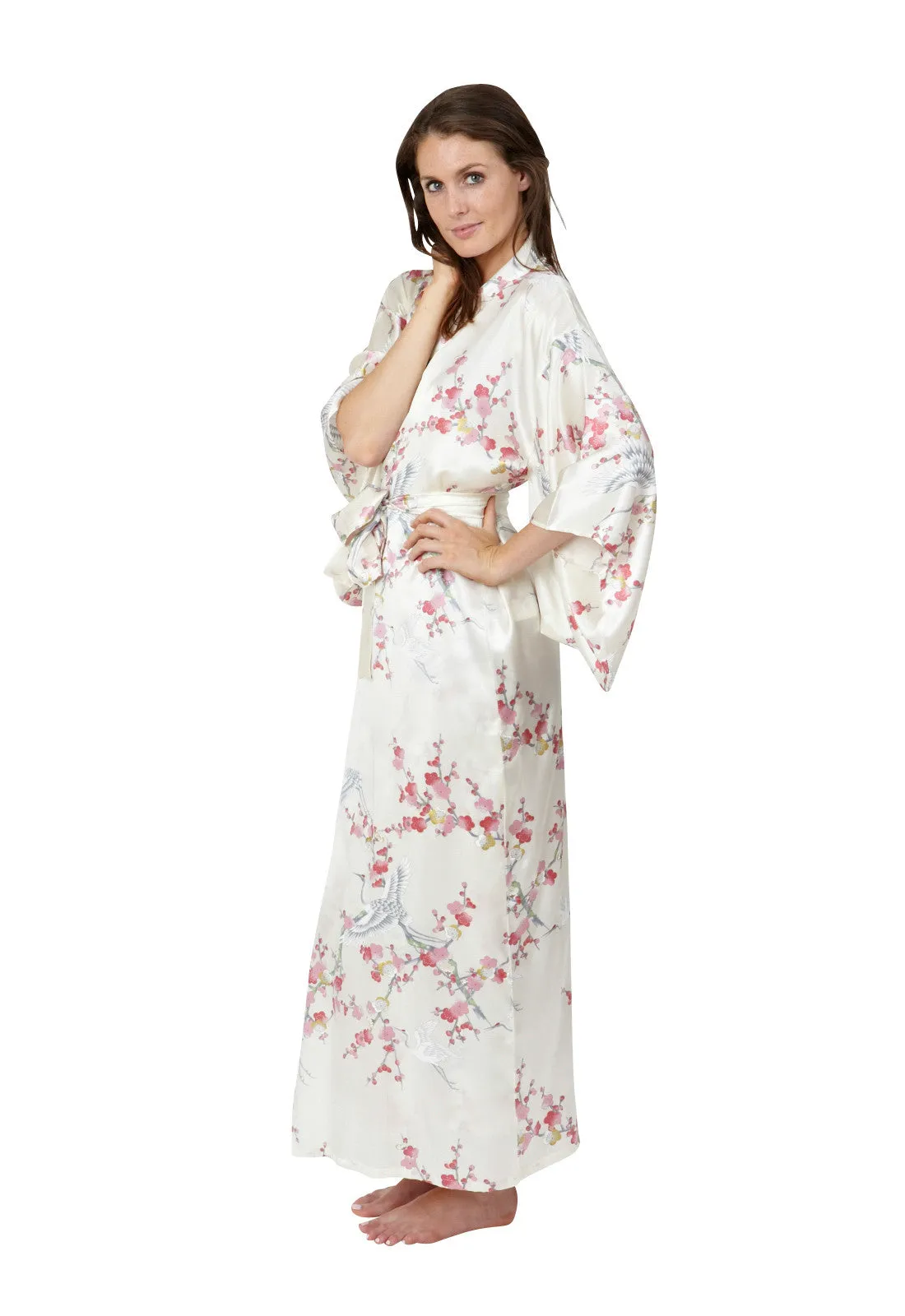 Plum & Crane Silk Long Kimono