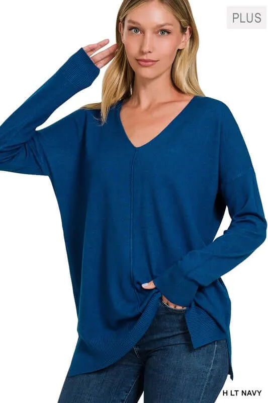 Plus Size Garment Dyed Front Seam Sweater