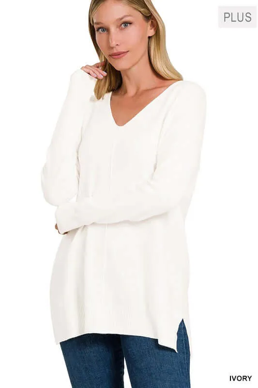 Plus Size Garment Dyed Front Seam Sweater