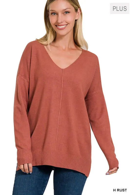 Plus Size Garment Dyed Front Seam Sweater