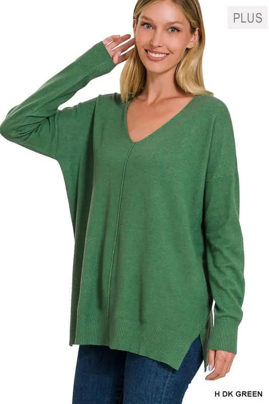 Plus Size Garment Dyed Front Seam Sweater