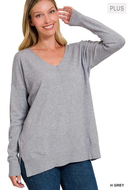 Plus Size Garment Dyed Front Seam Sweater