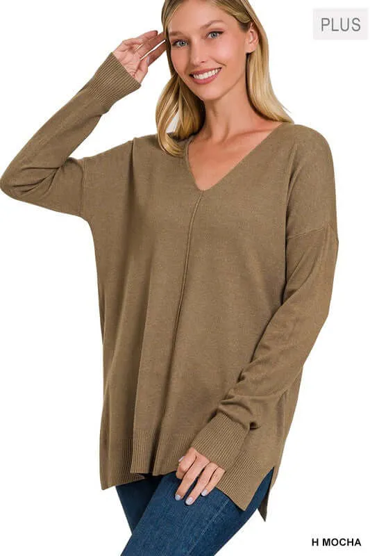 Plus Size Garment Dyed Front Seam Sweater