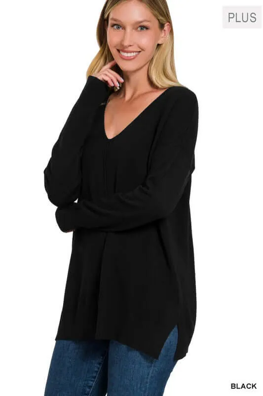 Plus Size Garment Dyed Front Seam Sweater