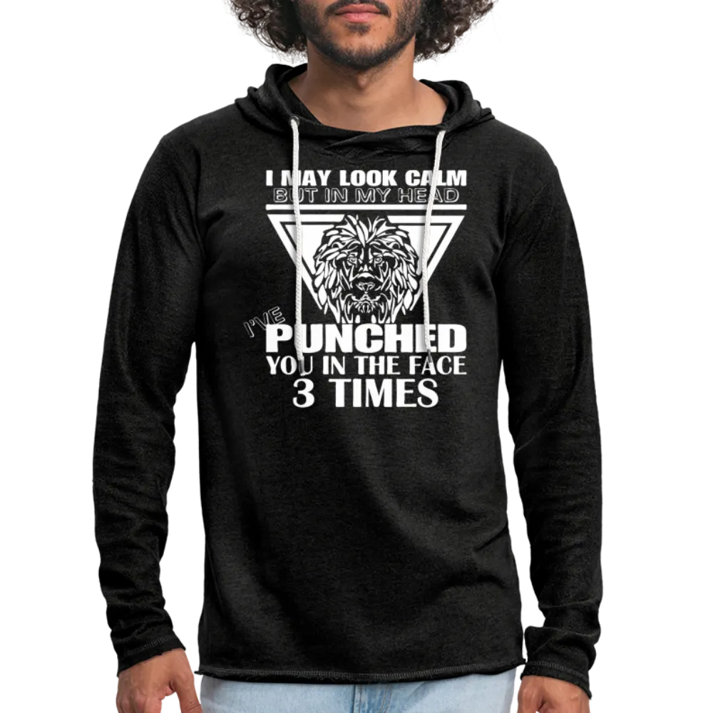 Punched You 3 Times In The Face Lightweight Terry Hoodie (Stay Calm)