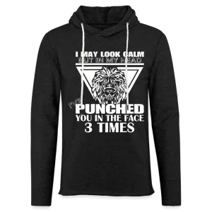 Punched You 3 Times In The Face Lightweight Terry Hoodie (Stay Calm)