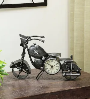 Sandhya Craft Iron Harley Devid Bike Clock Showpiece | Table Arts for Home Decoration, Living Room, Bedroom | Color: Grey | Dimension: (14 * 3 * 9 INCH)