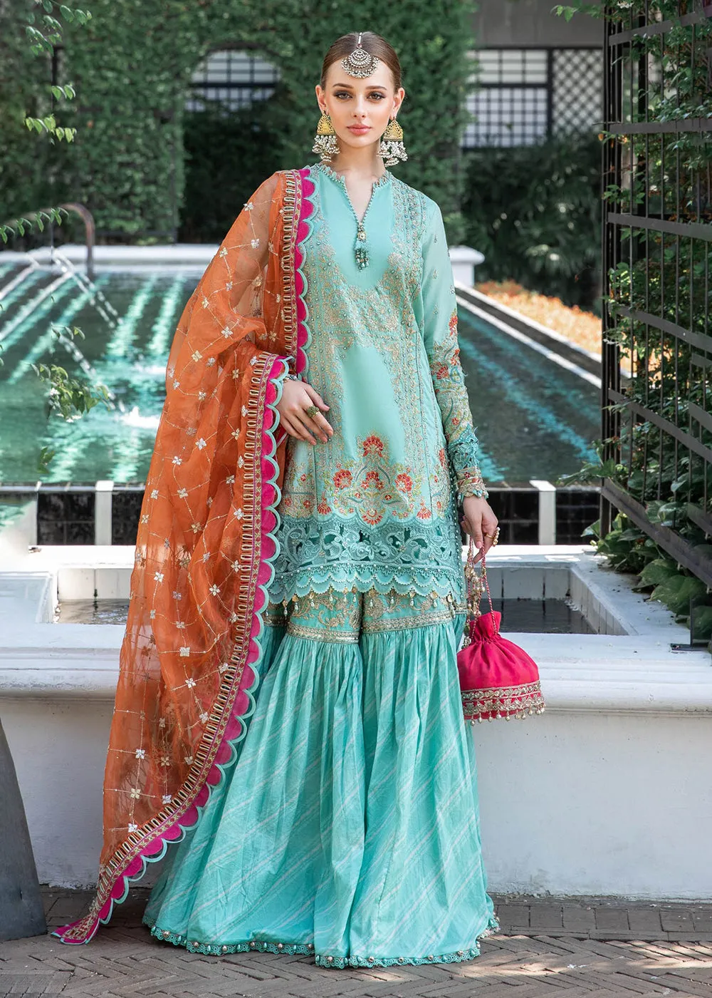 Sea Green Gharara Suit - Maria B Lawn Eid Collection 2023 - EL-23-05