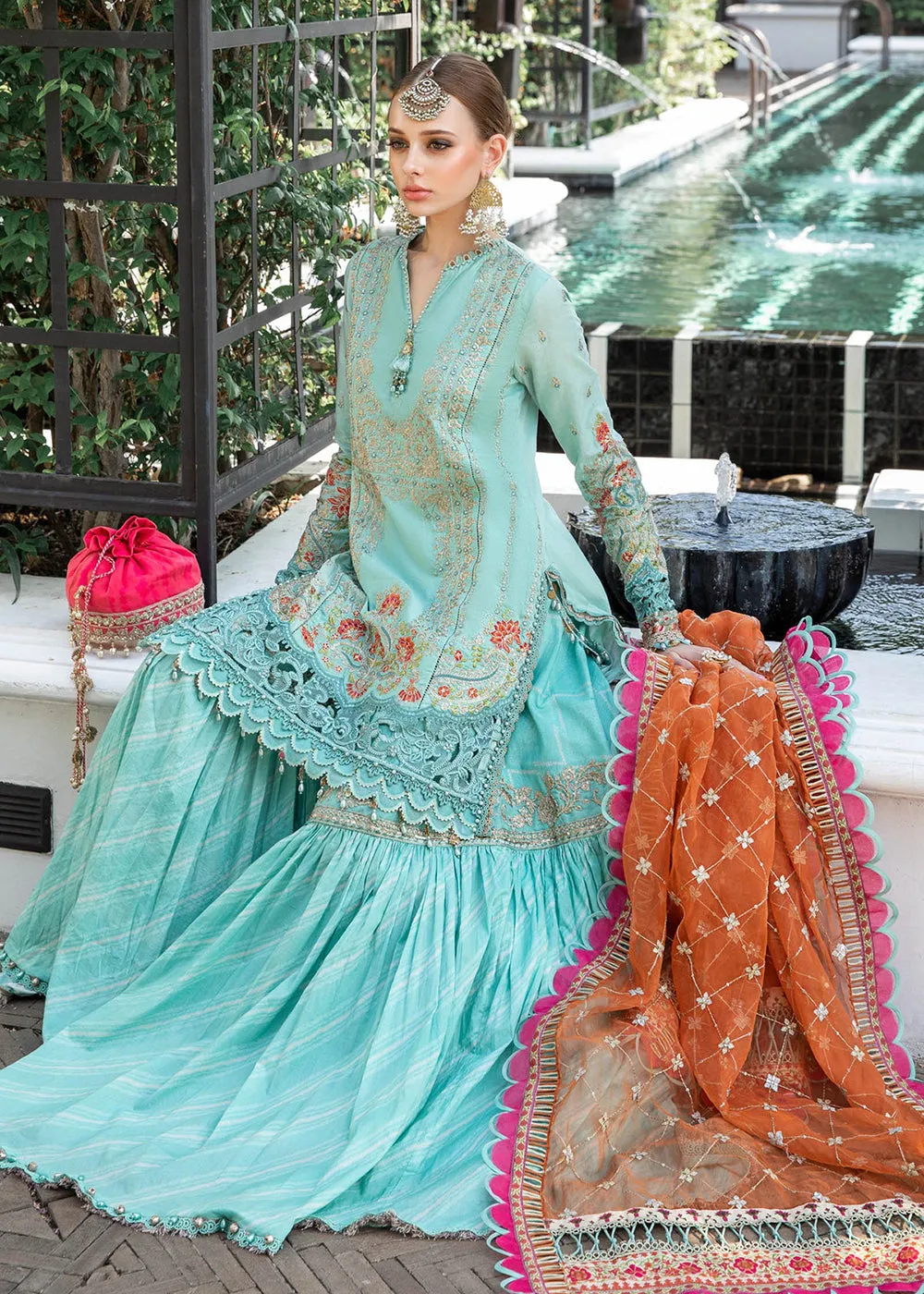 Sea Green Gharara Suit - Maria B Lawn Eid Collection 2023 - EL-23-05