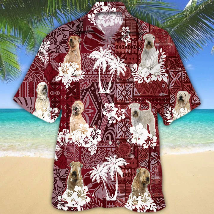 Soft Coated Wheaten Terrier Hawaiian Shirt, Dog Hawaii Shirt Red Tribal Pattern