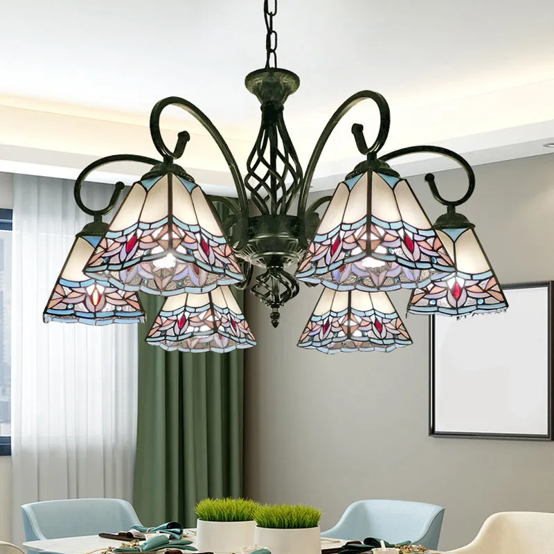 Stained Glass Pyramid Chandelier - Traditional Pendant Light for Dining Room