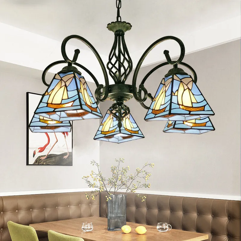 Stained Glass Pyramid Chandelier - Traditional Pendant Light for Dining Room