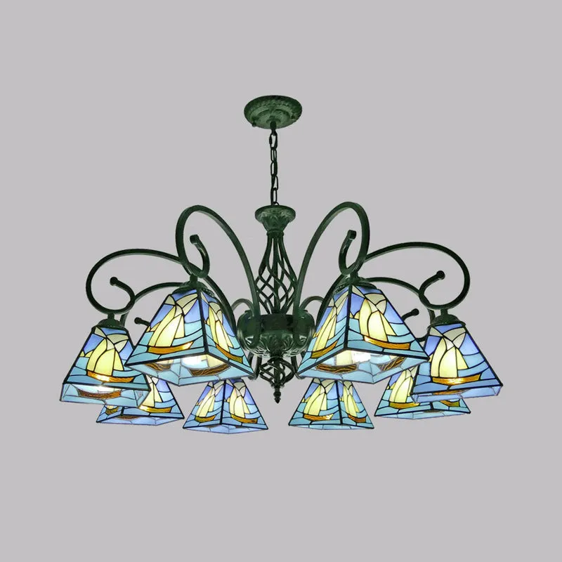 Stained Glass Pyramid Chandelier - Traditional Pendant Light for Dining Room