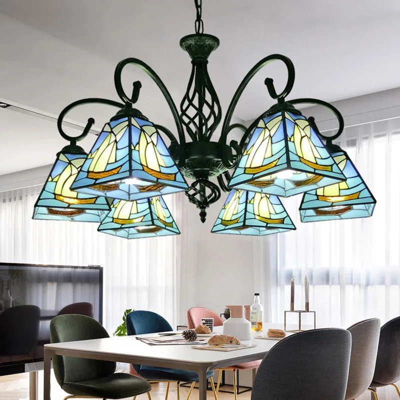 Stained Glass Pyramid Chandelier - Traditional Pendant Light for Dining Room