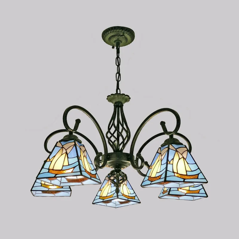 Stained Glass Pyramid Chandelier - Traditional Pendant Light for Dining Room