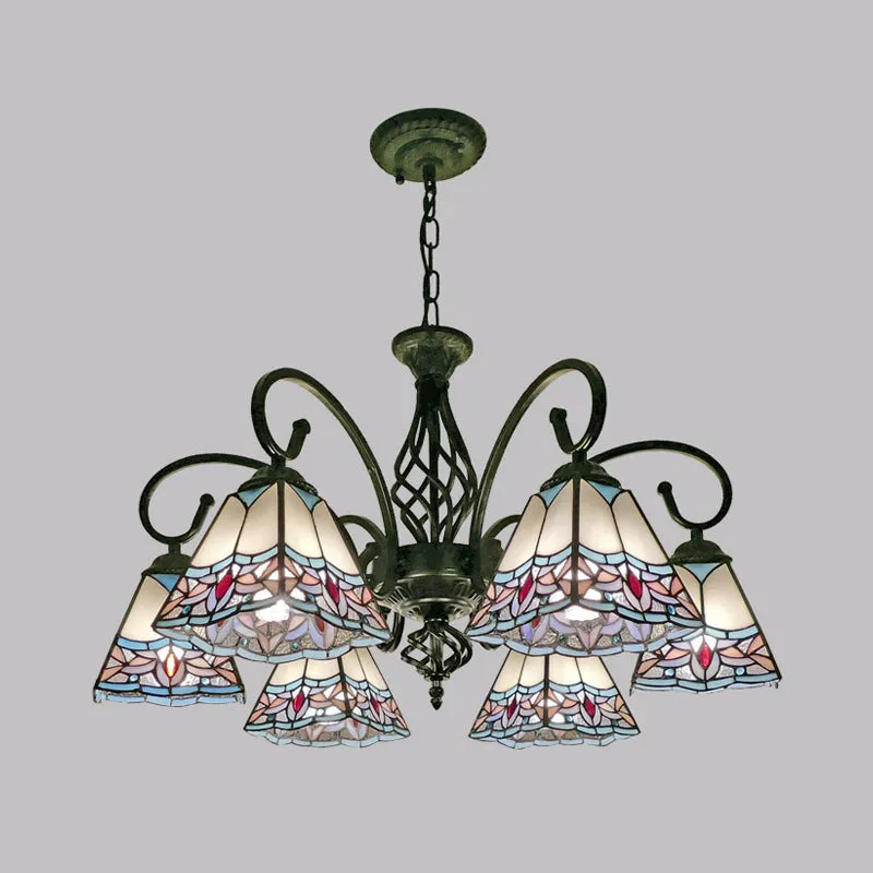 Stained Glass Pyramid Chandelier - Traditional Pendant Light for Dining Room