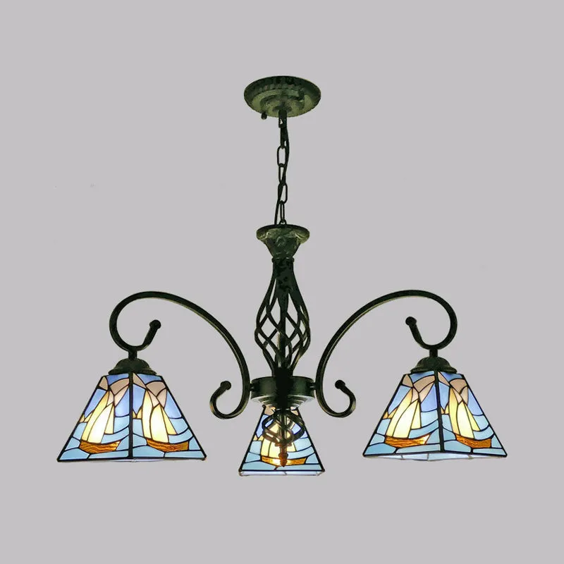 Stained Glass Pyramid Chandelier - Traditional Pendant Light for Dining Room