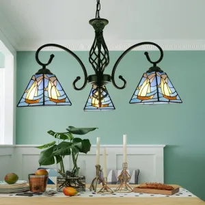 Stained Glass Pyramid Chandelier - Traditional Pendant Light for Dining Room