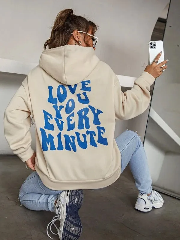 SXV  'LOVE U EVERY MINUTE’ Printed Cool Aesthetic Sweatshirt Hoodie