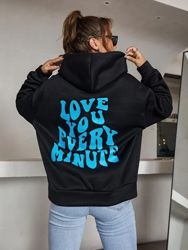 SXV  'LOVE U EVERY MINUTE’ Printed Cool Aesthetic Sweatshirt Hoodie