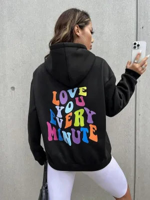 SXV  'LOVE U EVERY MINUTE’ Printed Cool Aesthetic Sweatshirt Hoodie