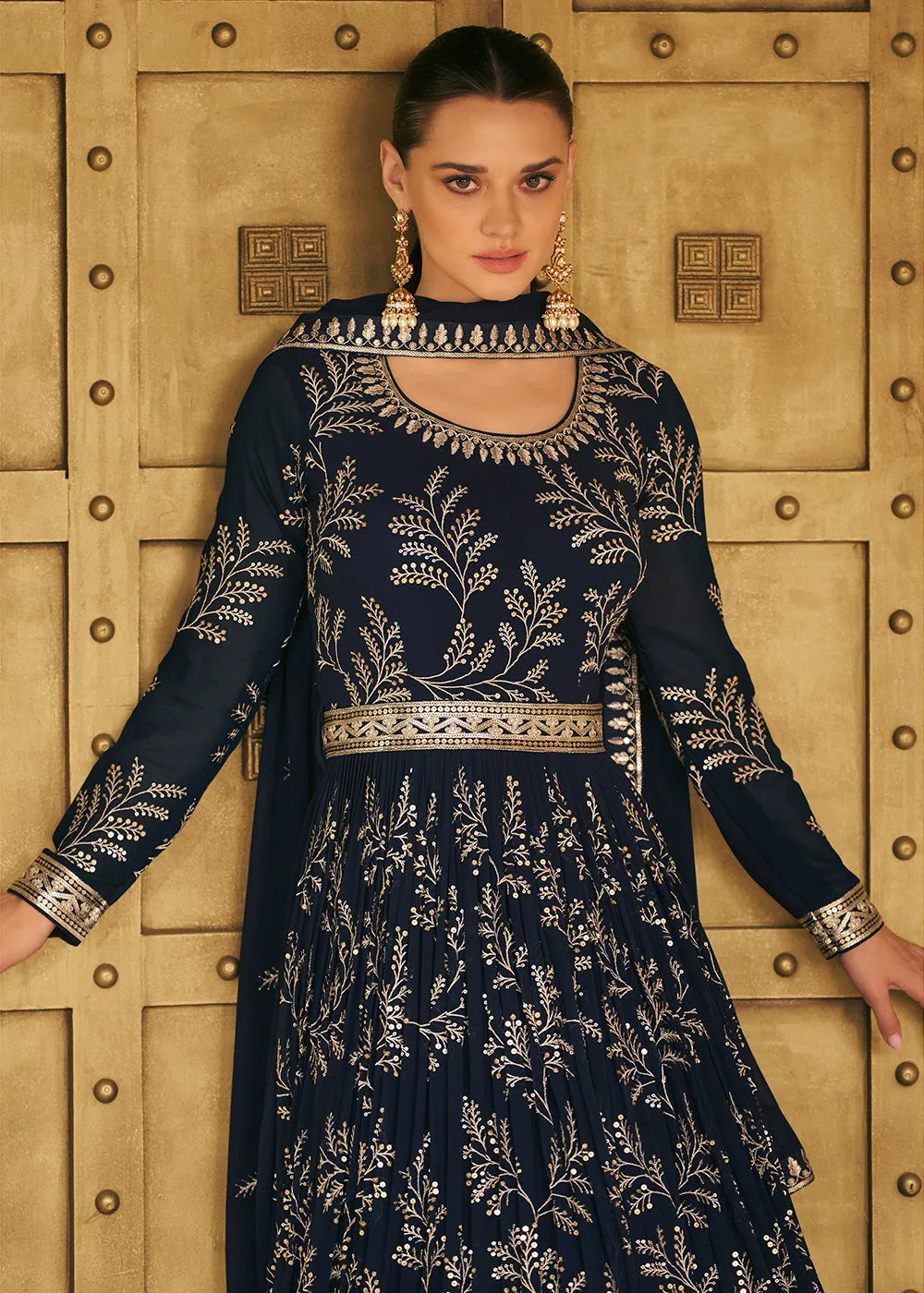 Tempting Real Georgette Black Wedding Wear Anarkali Suit