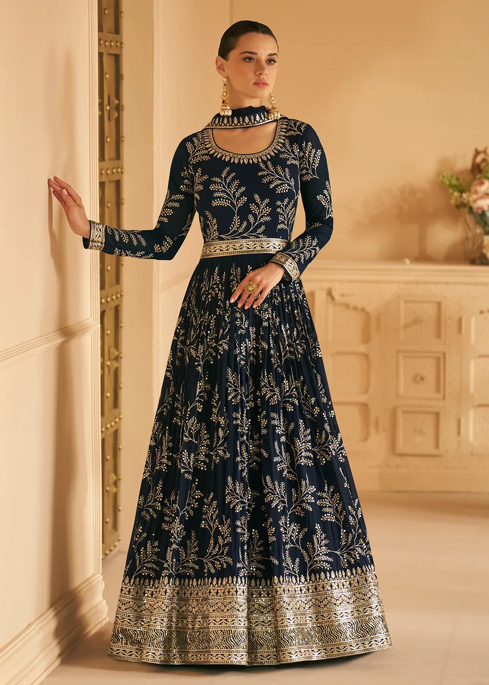 Tempting Real Georgette Black Wedding Wear Anarkali Suit