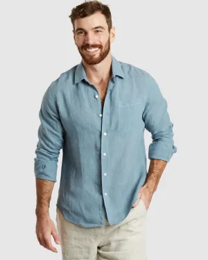 Tulum-Casual Dusk Blue Linen Shirt Long Sleeve