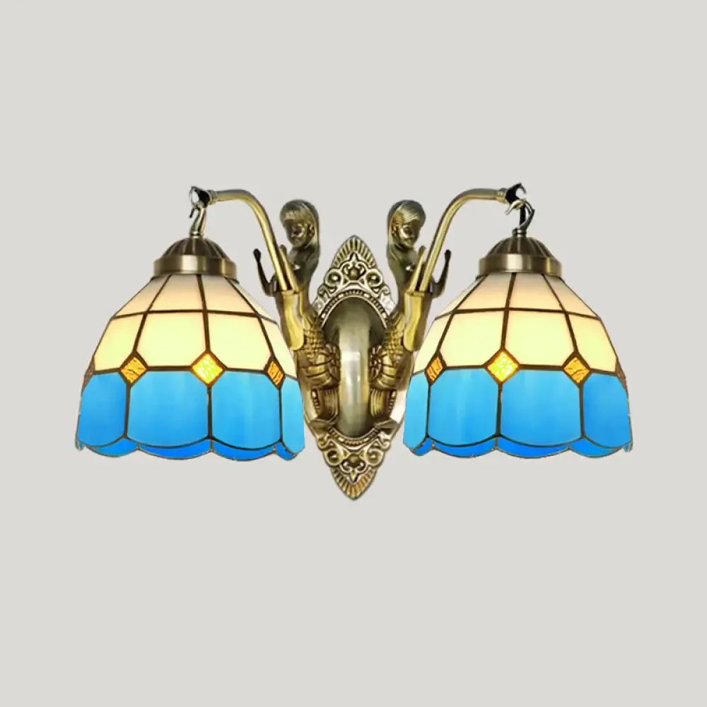 Vintage Wall Light with Stained Glass and Mermaid Detailing