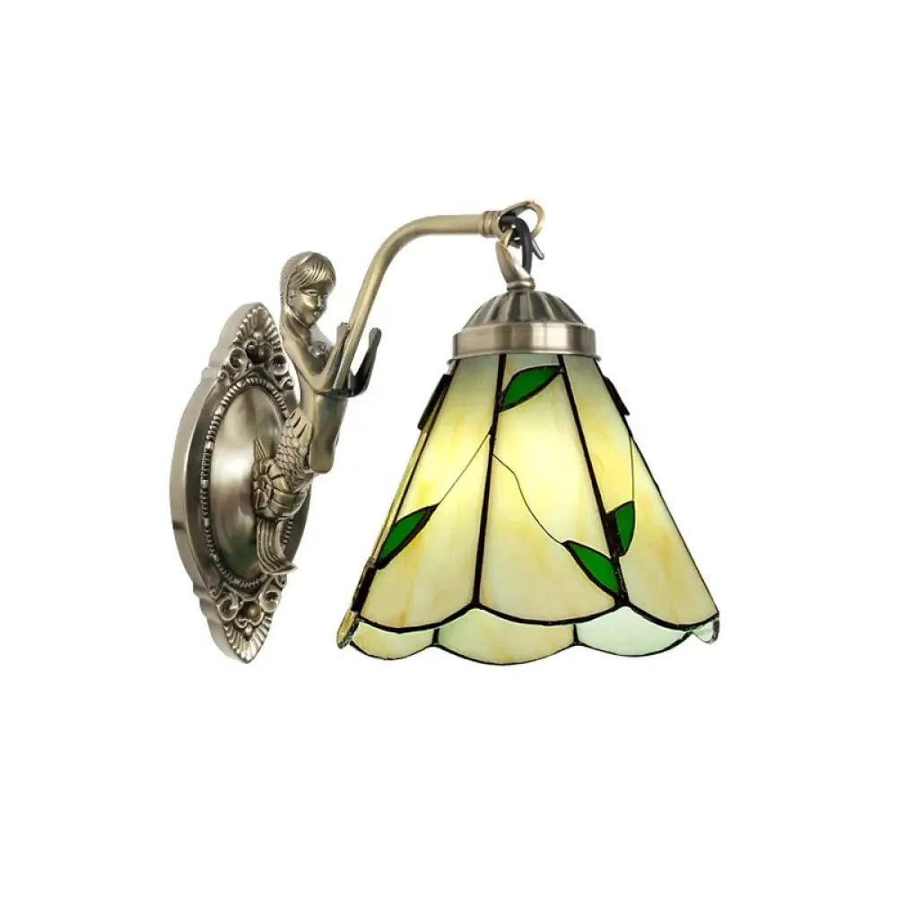 Vintage Wall Light with Stained Glass and Mermaid Detailing