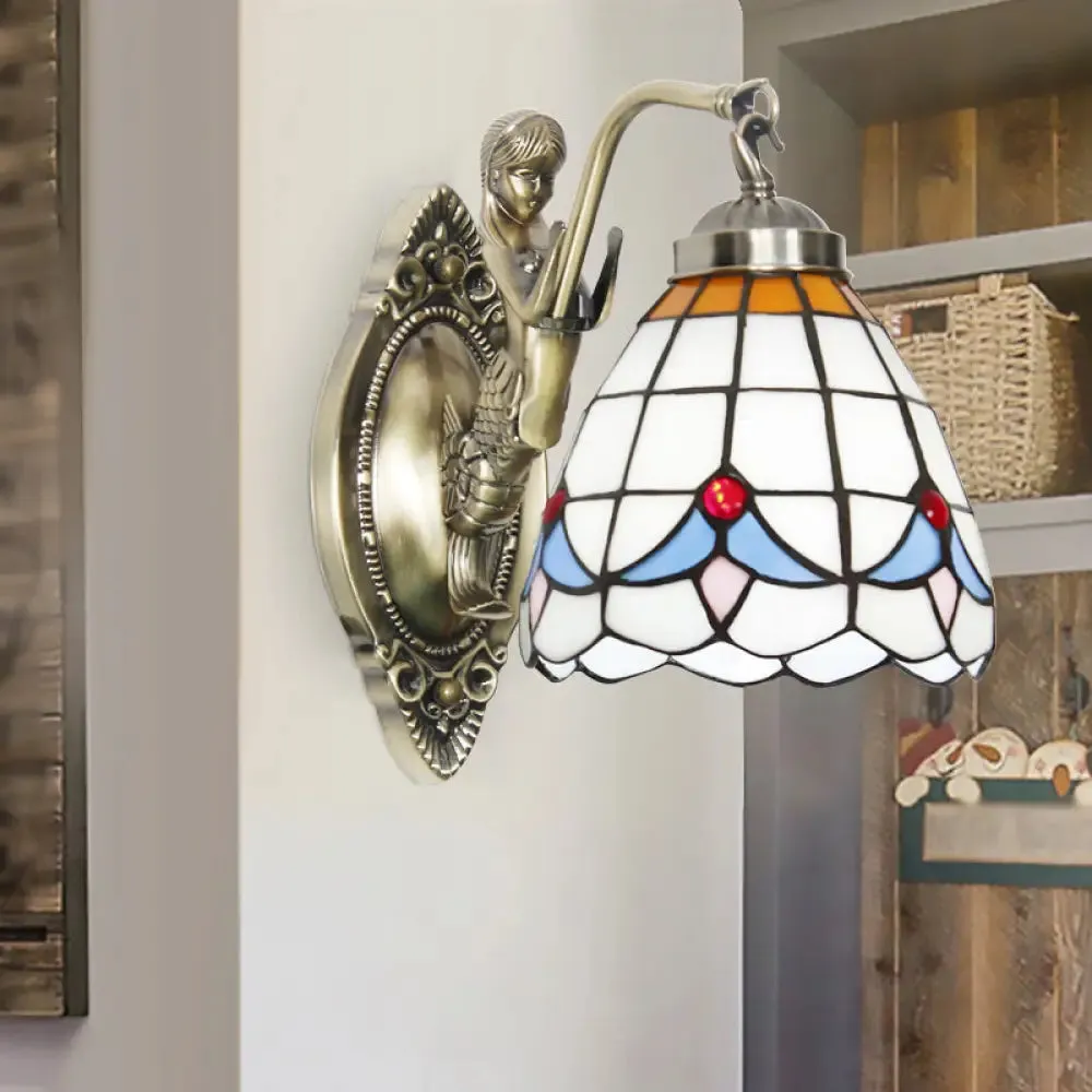 Vintage Wall Light with Stained Glass and Mermaid Detailing