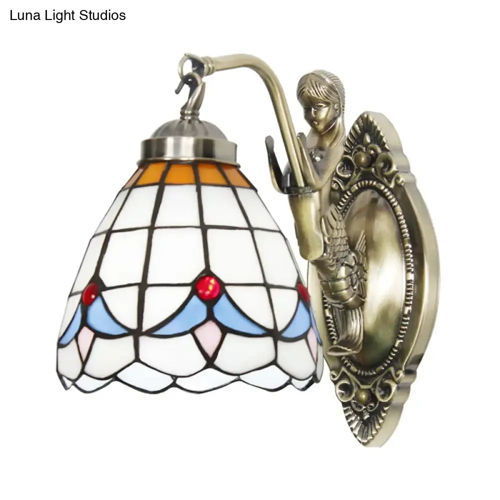 Vintage Wall Light with Stained Glass and Mermaid Detailing