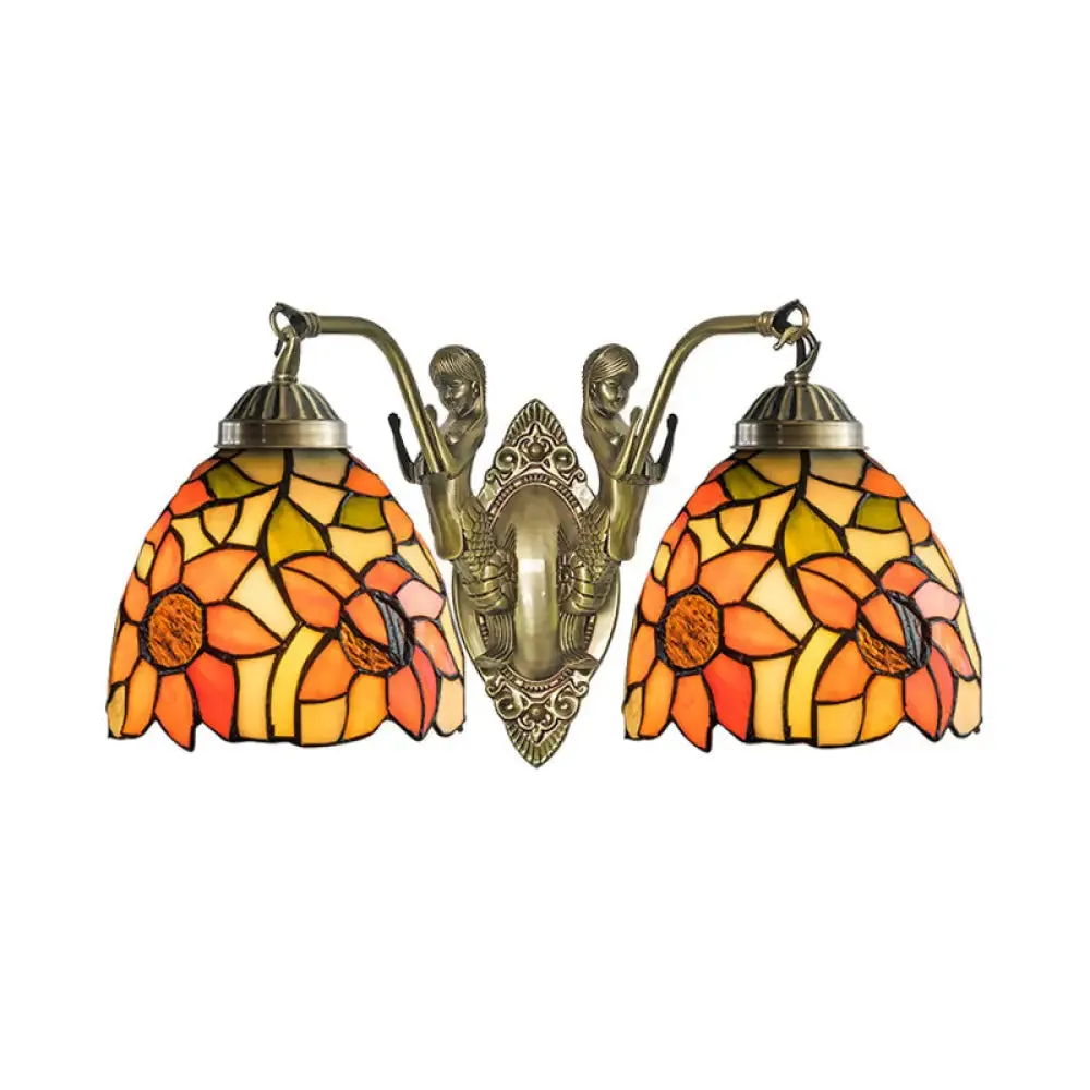 Vintage Wall Light with Stained Glass and Mermaid Detailing