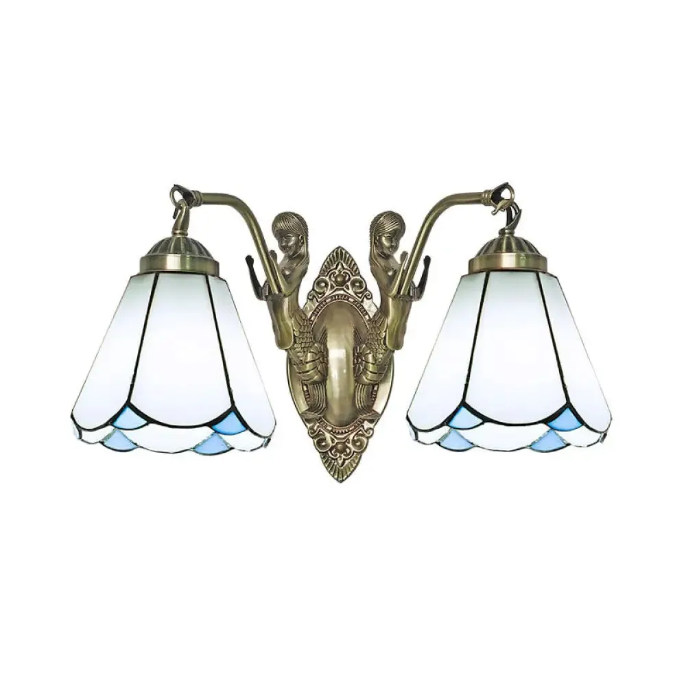 Vintage Wall Light with Stained Glass and Mermaid Detailing