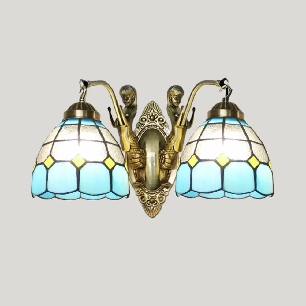 Vintage Wall Light with Stained Glass and Mermaid Detailing