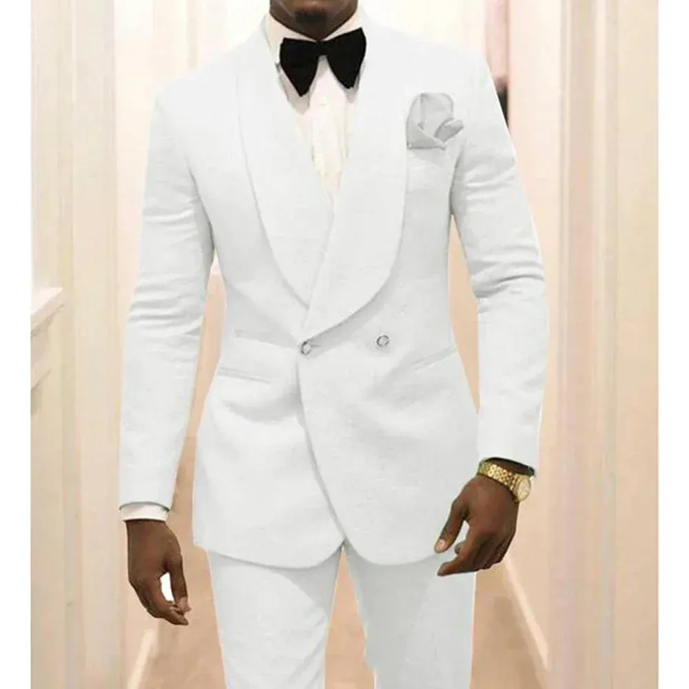 Wiaofellas  -  guys clothing style White Formal Wedding Elegant Men Suits Groom Tuxedo Prom Slim Fit Blazer Hombre High Quality Custom 2 Piece Set Costume Homme